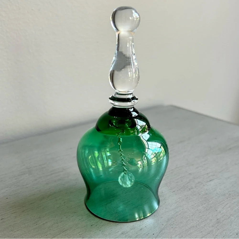 Vintage Green Glass Bell with Clear Handle Holiday Collectible 5